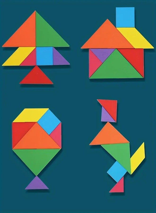 KIDLOOP 3-in-1 Wooden Rainbow 3D Puzzle Block Game | Montessori Tangram Toy for Children | DIY Brain Teaser & Shape Sorting Toy | Building Blocks - Image 4